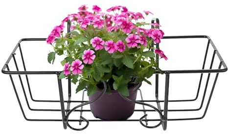 Veemoon Supporto per Fioriere da Ringhiera in Ferro Nero Resistente, Portavaso Sospeso per Balcone e Giardino, Espositore da Esterno per Piante e Fiori Ganci Quadrati 32