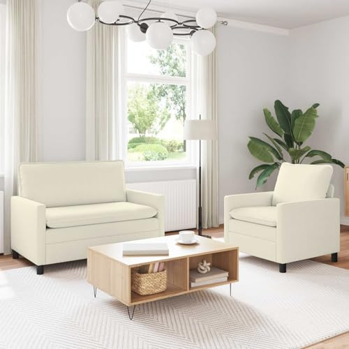 Augerqir Sofa Set 2-teilig Creme Cordstoff mit Metallrahmen, 3-Sitzer Polstergarnitur mit abnehmbaren Bezügen, modernes Wohnzimmermöbel, inklusive 1-Sitzer und 2-Sitzer, pflegeleicht und vielseitig
