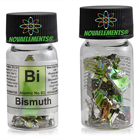 Metallisches Element 83 Bi, reines Einzelkristall ca. 12 Gramm 99,99% in Glasampulle mit Etikett, volle Ampulle