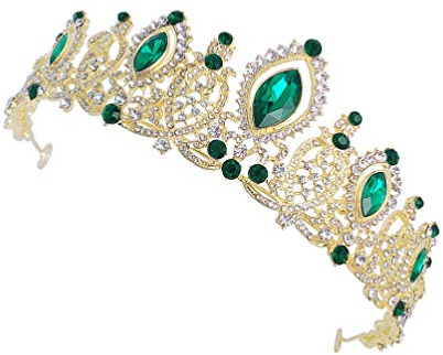 Minkissy Strass Braut Krone Kristall Tiara Edelsteine Prinzessin Cosplay Kopfschmuck Hochzeit Prom Party Headwear für Mädchen Damen Frauen Grün