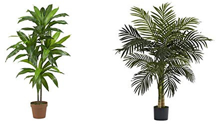 Nearly Natural 48in. Dracaena Silk (Real Touch) Artificial Plant, 48, Green 5357 4ft. Golden Cane Palm Tree,Green
