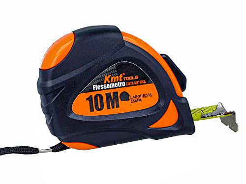 Flexometro professionale, metro a nastro 10 m, larghezza 25 mm, punta magnetica, clip per cintura, blocco automatico