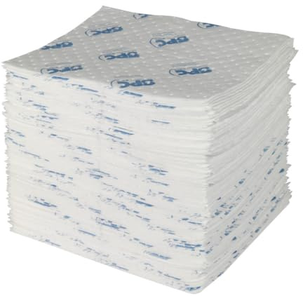 SPC® by Brady Feuilles Absorbantes pour Huiles – Lot de 100 Feuilles Blanches, Légères, 2 Couches, Technologie MAXX, Hydrophobes et Haute Absorption, 40 cm x 50 cm