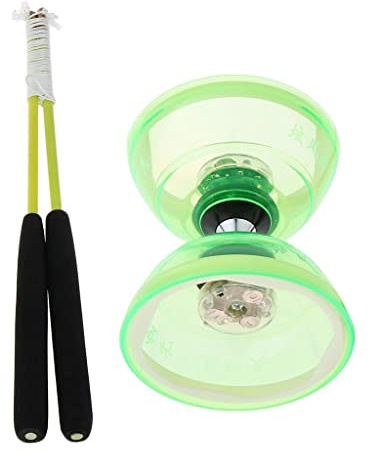 SM SunniMix Triple Bearing LED Medium Chinese Diabolo Toy with Carbon Sticks, 5 Colors for Choose, Kids Adults Party Favors Games Toys, Green, 13cm