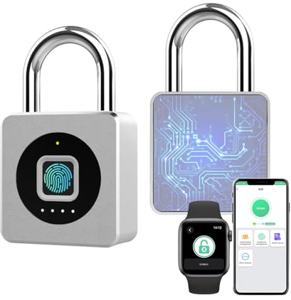 eLinkSmart Gym Locker Padlock - Fingerprint Mobile APP Unlock Remote Unlock: Waterproof Keyless Biometric Padlock for Gym Locker Field Box Footlocker Tool Box Gun Case Type-C Silver