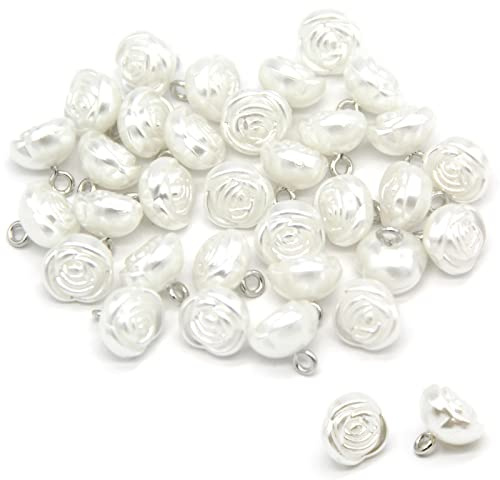USOSOU 10mm Rose Flower Pearl Buttons, White Faux Pearl Sewing Buttons, for Clothing, Shirts, Skirts, Wedding Dresses, Jewelry Decorations, Vintage Handmade DIY Crafts (50pcs 10mm(0.394inch))