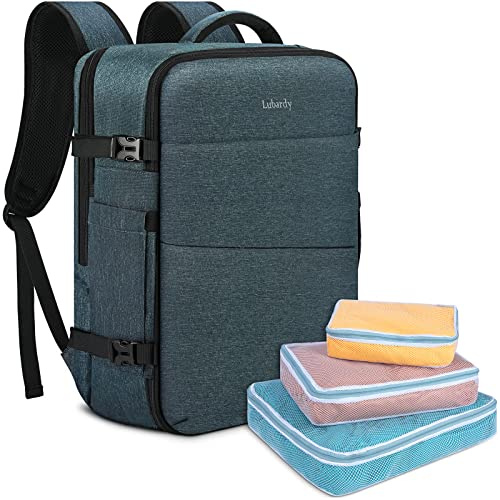 Lubardy Sac à dos Homme 40L Sac de Voyage Imperméable pour Ordinateur Portable 17,3 Pouces avec Organisateur Valise 3 Pièces Sac à dos Grande Capacité pour Affaires Travail Collège Randonnée Bleu