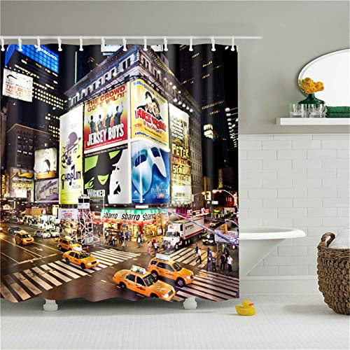 Duschvorhang für Eckdusche und Kleine Badewanne, Bad vorhang Textil aus Polyester Stoff Schimmelresistent Wasserabweisend und Waschbar, Stadt New York， 300x180cm mit Duschvorhangringen Shower Curtains