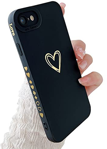 Kompatibel mit iPhone 6/6S Hülle,Mädchen Hülle Gold Liebesherz Weich Silikon, Weiche Flüssige Silikonhülle mit Kleinen Herzen, stoßfeste, Schutzhülle für iPhone 6/6S 4.7＂ (Schwarz)
