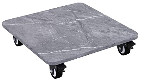 FGJKKRMI Pflanzenwagen Aus Marmorimitat, Strapazierfähiger Schiefer-Pflanzenwagenständer, Quadratischer Pflanzenroller Mit FeststellbareLenkrollen Aus Metall, Outdoor-Caddy, Rollender Pflanzenwagen