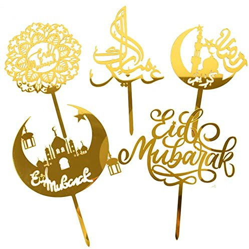 Lipfer Eid Mubarak Cake Toppers Golden Acrylmondkuchen -Topper Für Das Islamische Muslimische Festival Kareem Ramadan Cupcake Dekorationen Lieferungen