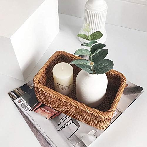 Rattan-Aufbewahrungskörbe, Rechteckig, Gewebt, Brotkorb, Rechteckig, Korb, Servier-Organizer, Tablett, Rattan-Obstkorb, Stapelbarer Korb-Organizer für Küchenarbeitsplatte, Badezimmer, Wohnzimmer(M)