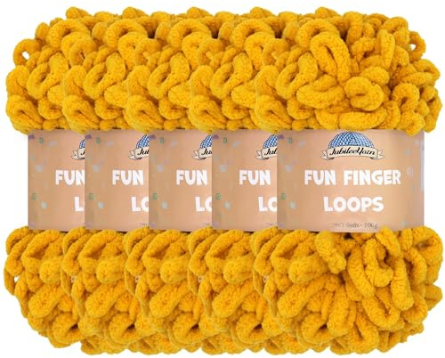 JubileeGarn med roliga fingerslingor – polyester jumbo viktögla – 100 g/skein – senap – 5 nystan