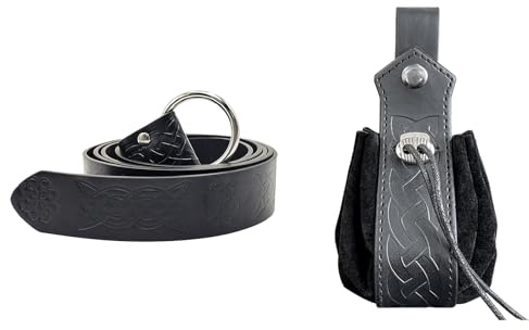 Medeltida vikingabälte fuskläder påse set, renässans prägling riddare bälte dragsko tärningsväska, LARP halloween tillbehör, Brun, one size