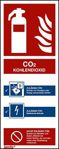 Brandschutzzeichen Feuerlöscher CO2 Kohlendioxid Aluminium (0,5 mm), 80 x 200 x 0,5 mm, langnachleuchtend 55/8 mcd DIN 67510 Leuchtklasse B