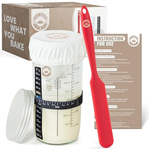 Cozy Bread® Sourdough Starter Jar Kit - USA Brand - Cups and mL Measurement Lines - Dishwasher Safe
