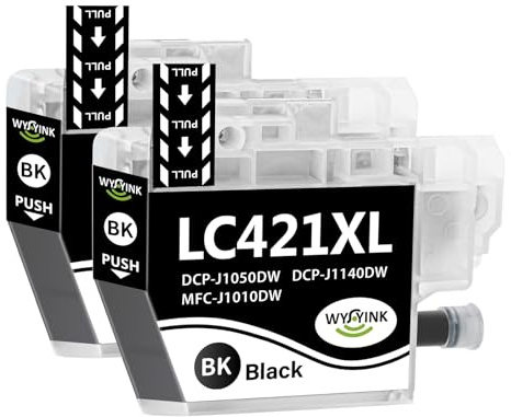 WYFYINK LC421 XL Patronen mit Brother LC421 XL LC421XL LC421VAL LC421XLVAL Druckerpatronen Kompatibel für Brother DCP-J1050DW MFC-J1010DW DCP-J1140DW (2 Schwarz)