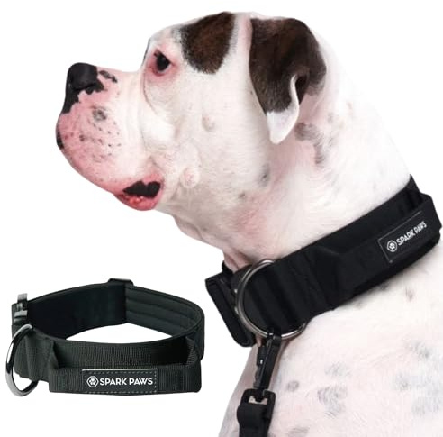 Spark Paws Taktisches Hundehalsband – Robuste, Premium-Qualität, Dick und Langlebig für Große und Mittelgroße Hunde - Black - L: 36-68kg [5cm]