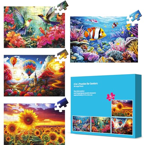 4 Packs Large Piece Puzzle for Adults - Dementia 36 Pieces Puzzles for Elderly Adults,Alzheimer’s Puzzles Memory Cognitive Games for Elderly Seniors with 4 Storage Bags