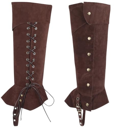 GORGECRAFT 2 Couvre-Bottes Médiévales Couvre-Jambes de Chevalier de la Renaissance Guêtres Vintage en Faux Velours Réglable avec Cordon de Serrage Accessoires de Chaussures pour Halloween Cosplay