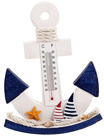 Alipis Termometro A Forma Di Ancora Decorazioni Per La Casa In Legno Decorazioni A Forma Di Ancora Scultura Da Parete Con Ancora Finiture In Legno Termometro Per Orologio