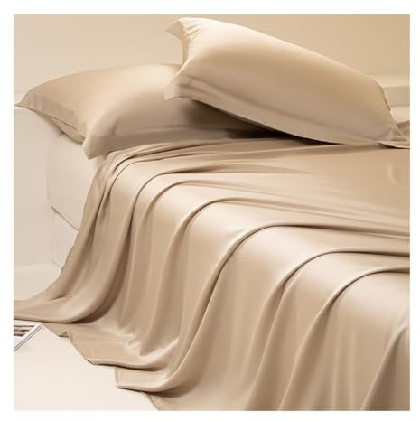 100% Eukalyptus Tencel/Lyocell Satin Bettlaken ohne Gummizug Betttuch Haustuch Laken ohne Gummi Seidig Glatte Kühlblätter für alle Jahreszeiten (Color : Gold, Size : 180x230cm+48x74cm x2)