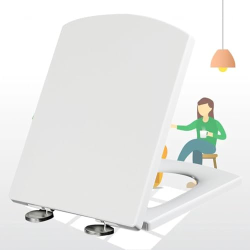 Wc Sitz, Toilettendeckel Absenkautomatik Weiss Softclose Eckig Universal Toilettensitz Abnehmbar Klobrille Klodeckel Top-Installation Abnehmbar,white-37 * 47cm