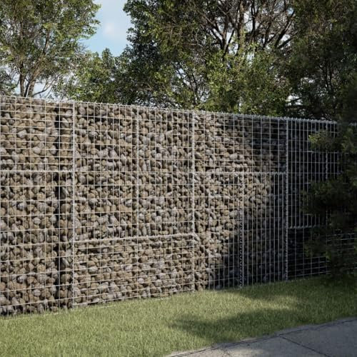 Hovothy Gabion de jardin avec couvercle - Grille murale pour gabions - Mur de jardin - En métal - Argenté - 200 x 100 x 150 cm - Fil de fer inoxydable