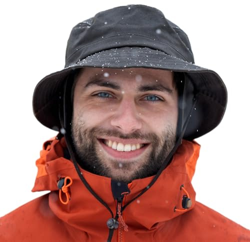 TOP-EX L/XL/XXL Unisex Waterproof Winter Hat, Warm Fleece Lined Bucket Hats, Outdoor Rain Hats for Cold Rainy Day, Adjustable | Packable | Windproof