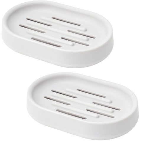 Topsky 2 Pack Plastic Soap Dish - White Soap Holder - Soap Saver with Self-emptying Drainage - Soap Dishes for Kitchen Shower Room Bathroom