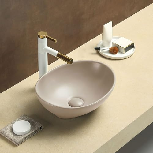 MILANO Sand Oval Countertop Bathroom Basin Sink 405 x 330mm