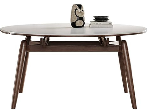 Moderner Design Runder Esstisch Ausziehbar Küchentisch Schiefer Esszimmertisch 75cm bis 120cm Büro Konferenztisch Empfang Verhandlungstisch (Braun)