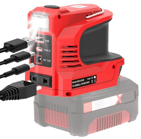 TPDL Inversor de corriente para batería Einhell PCX de 18 V, CC 18 V a 220 V ~ 230 V CA, convertidor de corriente con USB y tipo C, luz de trabajo LED Sinus Sine Wave para batería Einhell