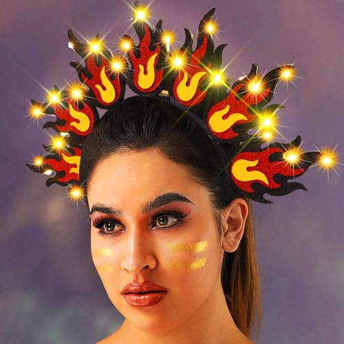 Zoestar Leuchtendes Feuer-Stirnband, LED, rote Flamme, Stirnbänder, leuchtende Feuer, Kopfschmuck, Karneval, Festival, Kostüm, Kopfbedeckung, Haarschmuck für Damen