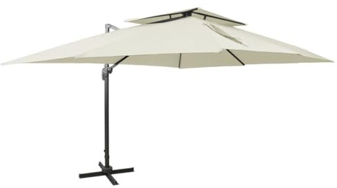 Homgoday Sombrilla voladiza con Doble Techo 400x300 cm Sombrilla voladiza Parasol Excentrico, Sombrilla de Jardín Protección UV