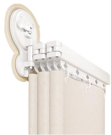 Asta per tenda da doccia telescopica, asta per tenda da doccia pieghevole a parete tenda da doccia impermeabile per il bagno, installazione con ventosa, per camper, hotel, casa (4-Fold)