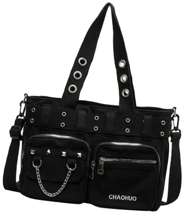 arenmi Damentasche mit großem Fassungsvermögen, Schultertasche mit Kette, stilvolle Nieten, Handtasche, Canvas, Crossbody-Tasche, Tragegriff oben für den täglichen Gebrauch