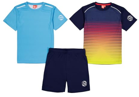 ALPHADVENTURE Set sportivo per bambini in 3 pezzi, tuta, 2 maglietta a maniche corte e 1 pantaloncini da 6 a 14 anni, TURCHESE / UNIQUE / BLU NAVY, 8 anni