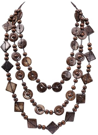 MILAKOO Holz Halskette für Frauen Chunky Beaded Layering Statement Halsketten Boho Western Handmade Brown Bib Halskette