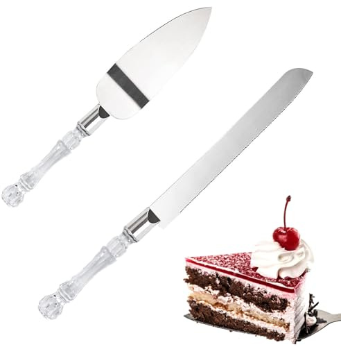 2 Pcs Crystal Grip Cake Slice and Pie Server Set, Silver Cake Server Cutting Set, Wedding Cake Knife and Server Set Gifts for Wedding, Anniversary, Engagement, Birthday Party