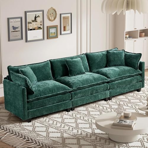 SoarTalent 289cm 3-Sitzer Sektionalsofa, Grün | Chenille-Bezug im Wolken-Couch-Stil, tiefer Sitz mit Kissen, wandelbar, Sitzhöhe 54cm für Wohnzimmer, Wohnung, Büro.