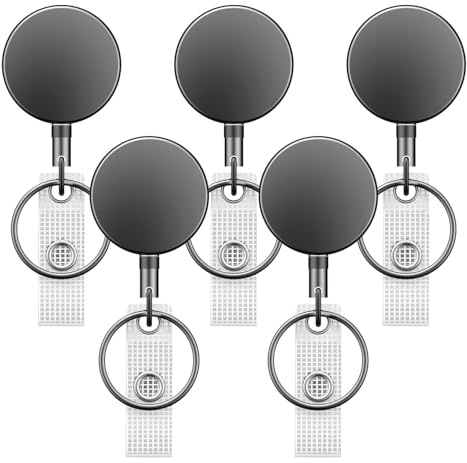 Uniclife 5 Pack Heavy Duty Badge Reel,Einziehbar Ausweis-Clip,Upgrade Einziehbare Badge Holders,Premium Heavy Duty Metall ID Ausweishalter mit Gürtel-Clip Schlüsselring für Name Card Keychain Klein