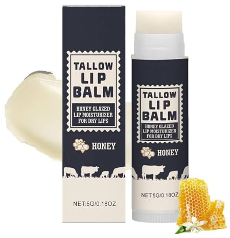 Tallow Lip Balm, Beef Tallow and Honey Lip Balm,Gras-Fed Beef Tallow Honig Lippenbalsam,Natural Tallow Balm,Rindertalg Lippenbalsam Bio,Natürlicher Lippenpflege für Trockene Haut (1PC)