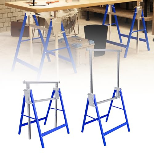 YRHome Höhenverstellbarer Arbeitsbock 2er Set, Stahl Klappbare Unterstellböcke, Tragkraft 150 kg pro Bock, 7 Stufen Verstellung 80-130 cm, Robuste böcke als Gerüstbock für Werkstatt & Baustelle