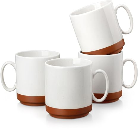 MALACASA Set di 4 Tazze Colazione in Ceramica, 450 ml, Tazze da Caffè in Ceramica con Grande Manico, Tazze da The, Adatto per Tè, Latte Macchiato e Cappuccino- Bianco Cachi