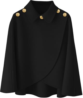 Rayson Poncho Châle Femme Capes Poncho Femme Hiver Chaud Chic et Elegant avec Boutons Chale pour l' Automne Hiver Noir