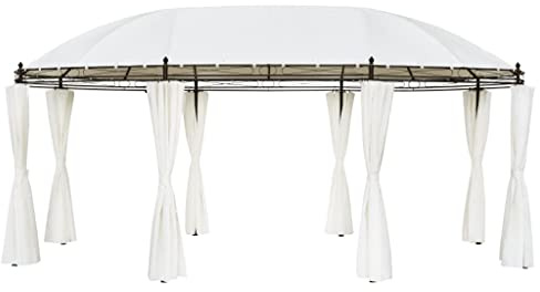 Chapiteau avec 8 Parois Latérales, Auvent de Jardin pour Camping, Festival, Plage, Imperméable et Résistant aux UV, 530x350x265 cm Blanc Crème Polyester