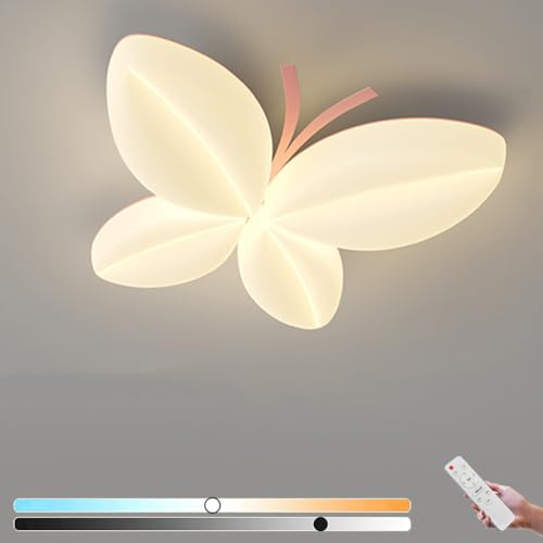 AoLa 40W LED Deckenlampe Kinderzimmer, Schmetterling Deckenleuchte Dimmbar mit Fernbedienung Kreative Cartoon Lampe Kinderzimmer Mädchen Deko Nachtlicht für Schlafzimmer Wohnzimmer Esszimmer,Rosa