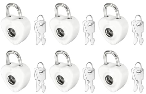 PATIKIL 6 Piezas De Candado Mini Para Diario Con 2 Llaves Blanco | Candados Pequeños De Metal En Forma De Corazón, Para Diario Maleta Joyero Mochila Equipaje