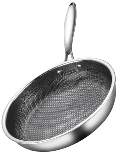 Luxshiny Padella Antiaderente in Acciaio Inox 24 Cm Base a Nido D'ape, Compatibile con Piani a Induzione a Gas, Padella da Cucina Versatile per Uova e Bistecche, Teglia per Pasti